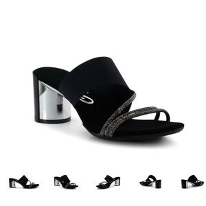 Onex Style Fetish Black Slip-On Block Heel Sandal with Metallic Accent size 9